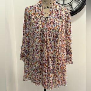 Multiples multi color print open front lightweight cardi nwt